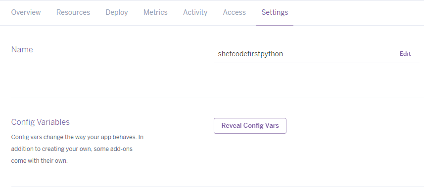 Heroku settings